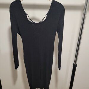 Black Ribbed Crisscross‑Back Knit Dress